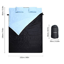 Load image into Gallery viewer, TOMSHOO Warm Double Sleeping Bag 86"x60" Double Thermal Thick Sleeping Bag 2 Person Outdoor Camping Hiking Thick Sleeping Bag with 2 Pillows for Winter and Spring