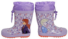 Load image into Gallery viewer, Disney Girls Frozen 2 Tie Top Wellington Boots Kids Elsa Anna Rubber Wellies Rain Snow Shoes Lilac 12 UK Child/EU 31