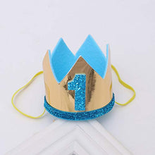 Load image into Gallery viewer, STOBOK Birthday Crown Hat Baby Birthday 1 Year Old Crown Glitter Party Hats Boy Girl Birthday Party Decoration Headdress (Sky Blue)