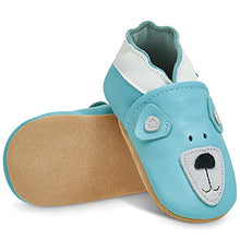 Load image into Gallery viewer, Soft Leather Baby Shoes with Suede Soles - Toddler Shoes - Infant Shoes - Pre Walker Shoes - Crib Shoes - Blue Teddy 0-6 Months