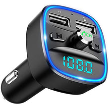 Load image into Gallery viewer, Cocoda Bluetooth FM Transmitter for Car, Blue Ambient Ring Light Wireless Radio Car Receiver Adapter Kit with Hands-Free Calling, Dual USB Charger 5V/2.4A and 1A, Support SD Card, USB Disk (Black)