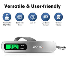 Load image into Gallery viewer, Amazon Brand - Eono Luggage Scale, Travel Digital Weight Scales, Portable Hanging Scale For Suitcases, Bags with 50KG / 110lb Capacity, Backlit LCD Display, Strong Straps, Tare Function,Grey