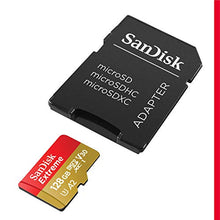 Load image into Gallery viewer, SanDisk Extreme 128 GB microSDXC Memory Card + SD Adapter with A2 App Performance + Rescue Pro Deluxe, Up to 160 MB/s, Class 10, UHS-I, U3, V30 , Red/Gold