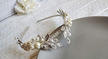 Load image into Gallery viewer, BERYUAN Bridal Leaf Pearl Tiara Women Crown Silver Wedding Hair Accessory Rhinestone Crystal Hair Piece Gift for Her Party Headpiece for Bride Bridesmaid Girls (Silver)