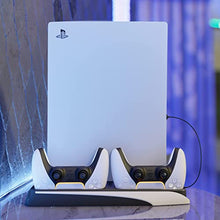 Load image into Gallery viewer, Q-View PlayStation 5 Vertical Stand, 4 in 1 Docking Station, Controller Charger, Cooling Fan and Games Storage Tray for PS5 Console, Disk and Digital Version PlayStation 5 Compatible (White/Black)