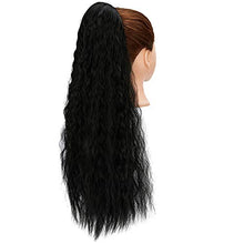 Load image into Gallery viewer, Long Curly Drawstring Ponytail Wig For Women 22 inch Clip in Wavy Natural Ponytail Extension for Womens Wrap Around Pony Tail (Dark Black-1b#)