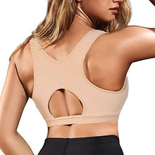 Load image into Gallery viewer, BRABIC Women Post-Surgical Sports Support Bra Front Closure with Adjustable Straps Wirefree Racerback, Beige 1, M