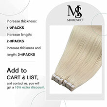 Load image into Gallery viewer, Moresoo Tape in Extensions Blonde Invisible Tape in Hair Extensions Human Hair Platinum Blonde 12 Inch Full Head Tape Hair Extensions 30g/20pcs