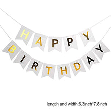 Load image into Gallery viewer, Meowoo Happy Birthday Banner Birthday Bunting with 5 Gold Confetti Latex Balloons Perfect for Birthday Party Decorations - White