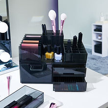 Load image into Gallery viewer, iDesign Compartment Divided Makeup Box from the Signature Series by Sarah Tanno, Compact RPET Makeup Organiser Storage, Makeup Storage Cube, Smoke/Matte Black