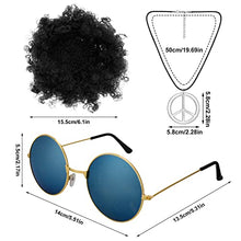 Load image into Gallery viewer, Dacitiery 3 Pcs Hippie Costume Set, Funky Afro Wig VintageSunglasses and Peace Sign Necklace Fancy Dress Hippy Accessories for60s/70s Theme Party( Black)