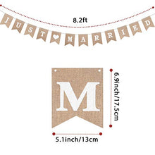 Load image into Gallery viewer, Just Married Burlap Banner, Wedding Bunting Banner with LED Fairy String Light 8 Flicker Mode, Hanging Sign Garland Pennant Photo Booth Props for Bridal Shower Wedding Engagement Car Party Decoration