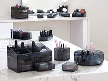 Load image into Gallery viewer, iDesign Compartment Divided Makeup Box from the Signature Series by Sarah Tanno, Compact RPET Makeup Organiser Storage, Makeup Storage Cube, Smoke/Matte Black
