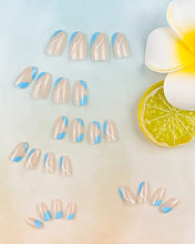 Load image into Gallery viewer, JUSTOTRY 24 Pcs Almond Press on Nails Short with Designs,Short Acrylic Fake Nails,Blue Swirl Glue on Nails,Artificial Short False Nails Ballerina Stick on Nails for Women Nails Art Decoration