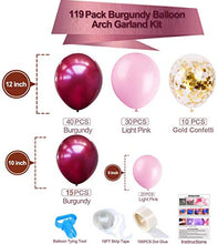 Load image into Gallery viewer, GuassLee 119Pcs Burgundy Pink Balloon Arch Garland Kit - Burgundy Pink Gold Confetti Latex Balloons with Balloon Accessories for Baby Shower Wedding Birthday Girl Party Decorations