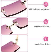 Load image into Gallery viewer, FANTESI 3 Pcs Square Rimless Sunglasses Fashion Frameless Glasses Eyewear Rectangle Transparent Glasses for Women Men (Random Color)