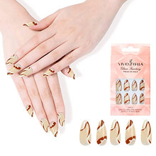 Load image into Gallery viewer, 24Pcs French Almond Nails Brown White Graffiti Acrylic Nails Artificial Stiletto Nails Art Decoration Press on Nail Tips Women Girls