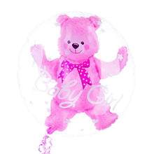 Load image into Gallery viewer, LavaRose Baby shower decorations baby birthday balloons christening decorations with inflatable teddy inside and ribbon. 24 inch balloon Choose boy or girl (Baby Pink)