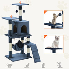 Load image into Gallery viewer, TUKAILAI Cat Tree 125cm Tall Sisal Cat Scratch Posts Multi-Level Cat Climbing Tower With Dangling Ball Condo, Hammock and Ladder, Indoor Pet Activity Furniture Play House for Kittens, Blue
