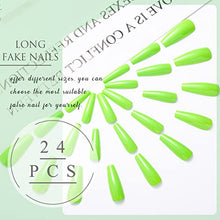 Load image into Gallery viewer, Uranian Coffin Long Press on Green Nails Solid Ballerina Fake Nails Pure Glossy Full Cover False Nails Artificial Arylic Accessories for Women and Girls(24pcs) (C-Light Green)