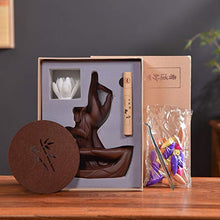 Load image into Gallery viewer, Zen Lotus Backflow Incense Burner with 20pcs Backflow Incense Cone, Home Ceramic Backflow Incense Cone Holder Burner