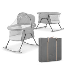 Load image into Gallery viewer, Kinderkraft Baby Crib 3 in 1 LOVI, Cradle, Travel Cot, Rocker, Easy Folding and Unfolding, Adjustable Canopy, with Accessories, Mattress Cover, Included Toys, Transport Bag, for Newborn, 0-9 kg, Gray