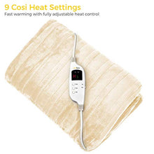 Load image into Gallery viewer, Cosi Home® Luxury Heated Throw - Electric Blanket - Extra Large Heated Blanket, Machine Washable Fleece with Digital Remote, Timer and 9 Heat Settings (Cream)