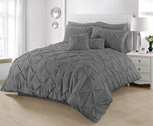 Load image into Gallery viewer, Pintuck Duvet Cover with Pillowcases Luxury 100% Percale Cotton Quilt Bedding Covers Single Double King Super King Size Bed Sets (Double, Charcoal Grey)