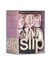 Load image into Gallery viewer, Slip Silk Large Scrunchies in Black, Pink, and Caramel - 100% Pure 22 Momme Mulberry Silk Scrunchies for Women - Hair-Friendly Silk Scrunchies - Luxurious Elastic Hair Scrunchie Set (3 Scrunchies)