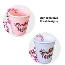 Load image into Gallery viewer, Blue Planet Fancy Dress 6 Team Bride Shot Glasses Cups 1 Bride to Be Shot Glass Cup Plastic Hen Party Beaded Necklace Light Pink White Rose Gold Floral (6 Team Bride, 1 Bride to Be)