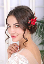 Load image into Gallery viewer, Sither Red Hair Clip for Bridal Floral Hair Comb for Women Wedding Hair Accessories for Bride Hair Clip Headpiece for Wedding Party Prom Gift