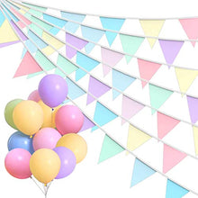 Load image into Gallery viewer, Alintor 46 Flags 40.6ft Bunting, Macarons Fabric Bunting + 18 Pastel Balloons, Birthday Bunting, Easter Bunting Ideal for Indoor Outdoor Ramadan, Baby Shower Banner, Garden Party Decorations