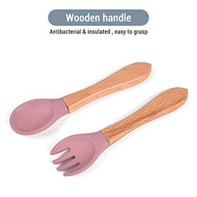 Load image into Gallery viewer, New bpa Free Silicone Feeding Set by MONKA - Suction Bowl - Divided Plate - Bamboo Spoon and Fork - Adjustable bib - for Babies and Toddlers - Easy Wipe Clean… (Pink)