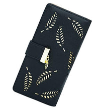 Load image into Gallery viewer, Molylove Women's Wallet Hollow Leaf Pattern Bifold Leather Lady Long Wallet Purse Zipper Handbag Button Clutch Bag (Black)