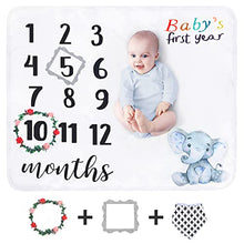 Load image into Gallery viewer, sunvito Baby Milestone Blanket Large Baby Monthly Blanket for Baby Boy Girl Newborn Soft Flannel Baby Swaddle Blanket Elephant Blanket First Year Calendar Growth Chart with Wreath Frame 47''x40''