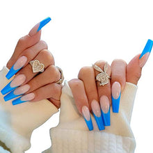 Load image into Gallery viewer, Yean Coffin Fake Nails Ballerina Glossy Long False Nails French Press on Nails Blue and White Full Cover Stick on Nails for Women and Girls(24 pcs)