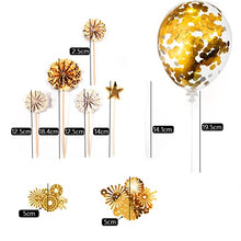 Load image into Gallery viewer, Cake Decorations 13Pcs Cake Toppers Kit Cupcake Topper with Golden Paper Fans Happy Birthday Acrylic Banner Sequins Balloon Fireworks Stars for Gold Theme Birthday Party Anniversary Cake Decor