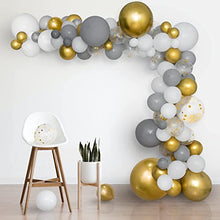 Load image into Gallery viewer, HKBLOOMING Balloon Arch Kit β 120PCS White, Gray, Confetti and gold balloons β Balloon Arch Comes with Tape and Glue Dot β Balloon Garland Kit for Bridal Shower Decorations, Baby Shower Balloon Arch