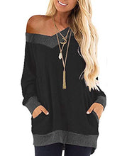 Load image into Gallery viewer, Famulily Ladies Sweatshirt Baggy Oversized Tops with Pockets for Women UK Black M