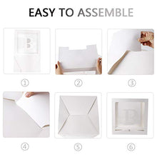 Load image into Gallery viewer, Wayfun Baby Shower Decorations Box Kit - 4Pcs White Transparent Square Baby Shower Boxes including BABY Letters for Girl Boy for Theme Party Supplies Decoration/Birthday/Baby Shower