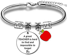 Load image into Gallery viewer, TTOVEN Teacher Appreciation Gifts Teacher Bracelet Teachers Thank You Gift Charm Apple Bracelets Teahcers Day Appreciation Jewellery A Great Teacher Is Hard To Find