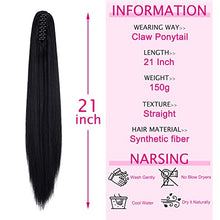 Load image into Gallery viewer, CULKET Long Claw Ponytail Hair Extension Clip in on Ponytail Jaw/Claw Synthetic Straight Thick Hair Extensions Pony Tail for Women Girls 21" straight -Dark Black