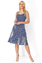 Load image into Gallery viewer, Roman Originals Fit & Flare Dress - Ladies Patchwork Geometric Tropical Floral Print Skater Stretch Jersey Swing Smart Strappy Flattering Casual Summer Sleeveless Knee Length - Blue - Size 10