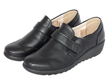 Load image into Gallery viewer, Cushion Walk EEE Wide Fitting Women's Ladies Lightweight Black Leather-Lined Touch Fastening Low Wedge Shoes, Casual Work Office Comfort Shoes (Black, 6)