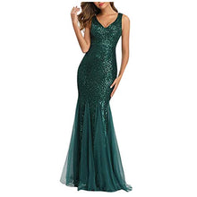 Load image into Gallery viewer, routinfly Sexy Dress Gowns For Women,Women Sexy V-Neck Sequined Slim Sleeveless Mermaid Wedding Cocktail Homecoming Formal Dresses Evening Prom Gown