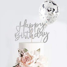 Load image into Gallery viewer, iZoeL Sliver Cake Decoration Confetti Balloon Cake Topper Sliver Happy Birthday Cake Topper Stars Heart Cupcake Topper for Women Man Boys Girls (silver)