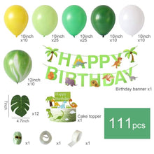 Load image into Gallery viewer, Dinosaur Birthday Party Decorations, 111Pcs Green Balloons Arch Garland Kit with Happy Birthday Banner, Dinosaurs Balloons and Cap Topper for Boys Girls Birthday Decor Jungle Safari Party Supplies