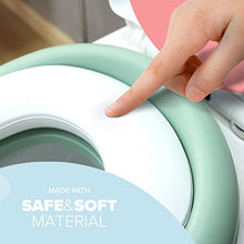 Load image into Gallery viewer, KIDOOLA Adjustable Toilet Pad Seat – For Toddler Baby Kid Boy Girl – Foldable Potty Urinal Trainer – Stool with Step – Lightweight Portable Bathroom Ladder Chair with Grip Handlers (Green)
