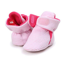 Load image into Gallery viewer, LACOFIA Newborn Baby Boys Girls Anti-Slip Soft Sole Slipper Booties Infant Winter Crib Sock Shoes Pink Stripe 0-6 Months