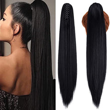 Load image into Gallery viewer, CULKET Long Claw Ponytail Hair Extension Clip in on Ponytail Jaw/Claw Synthetic Straight Thick Hair Extensions Pony Tail for Women Girls 21" straight -Dark Black